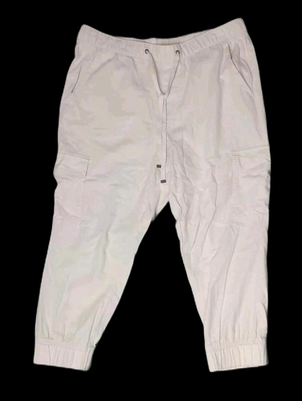 St Johns Bay Linen Blend Cargo Jogger Pants Womens Size PL Beige Cream Side...